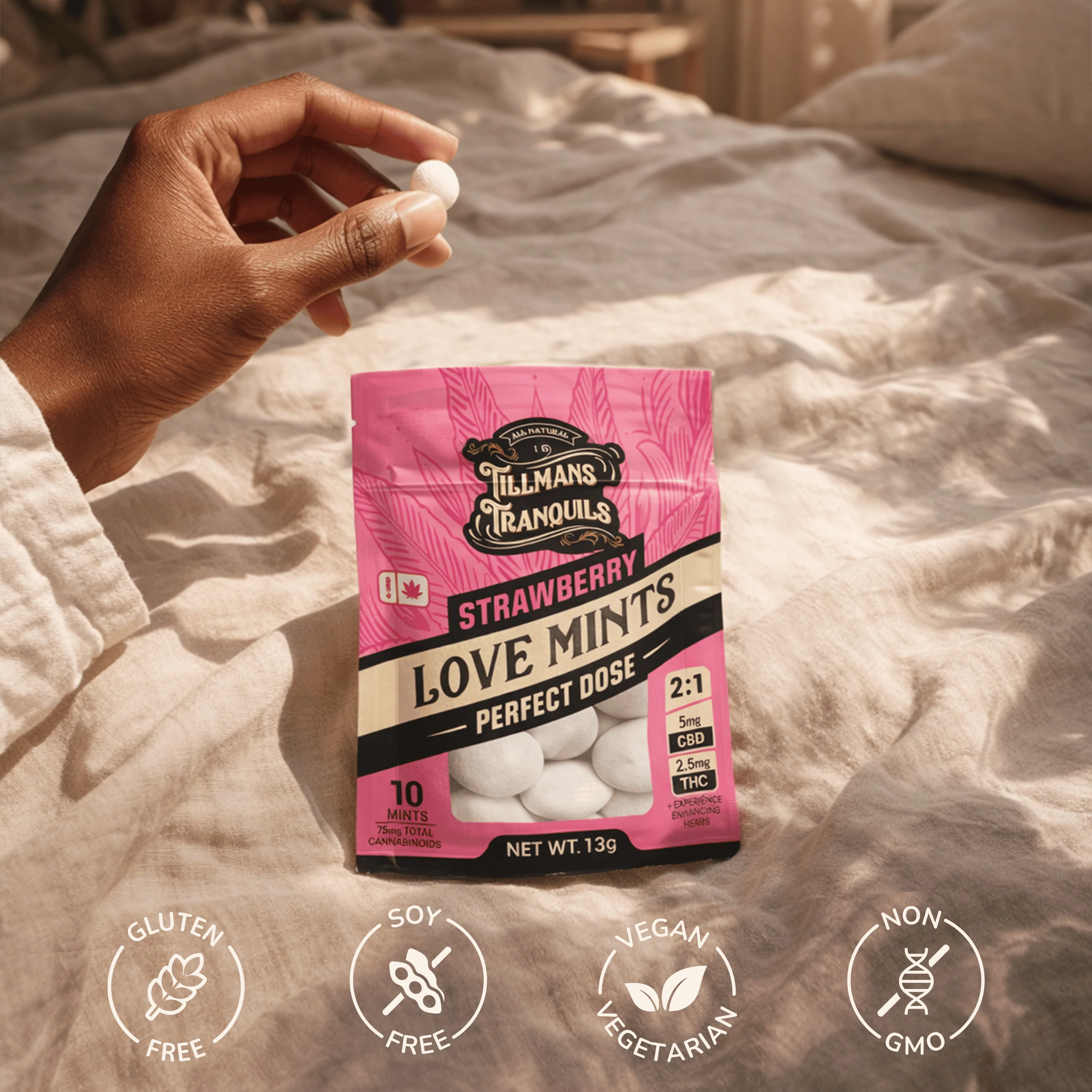 Strawberry Love THC Mints - Delta 9 + CBD for Intimacy & Connection - Image 3