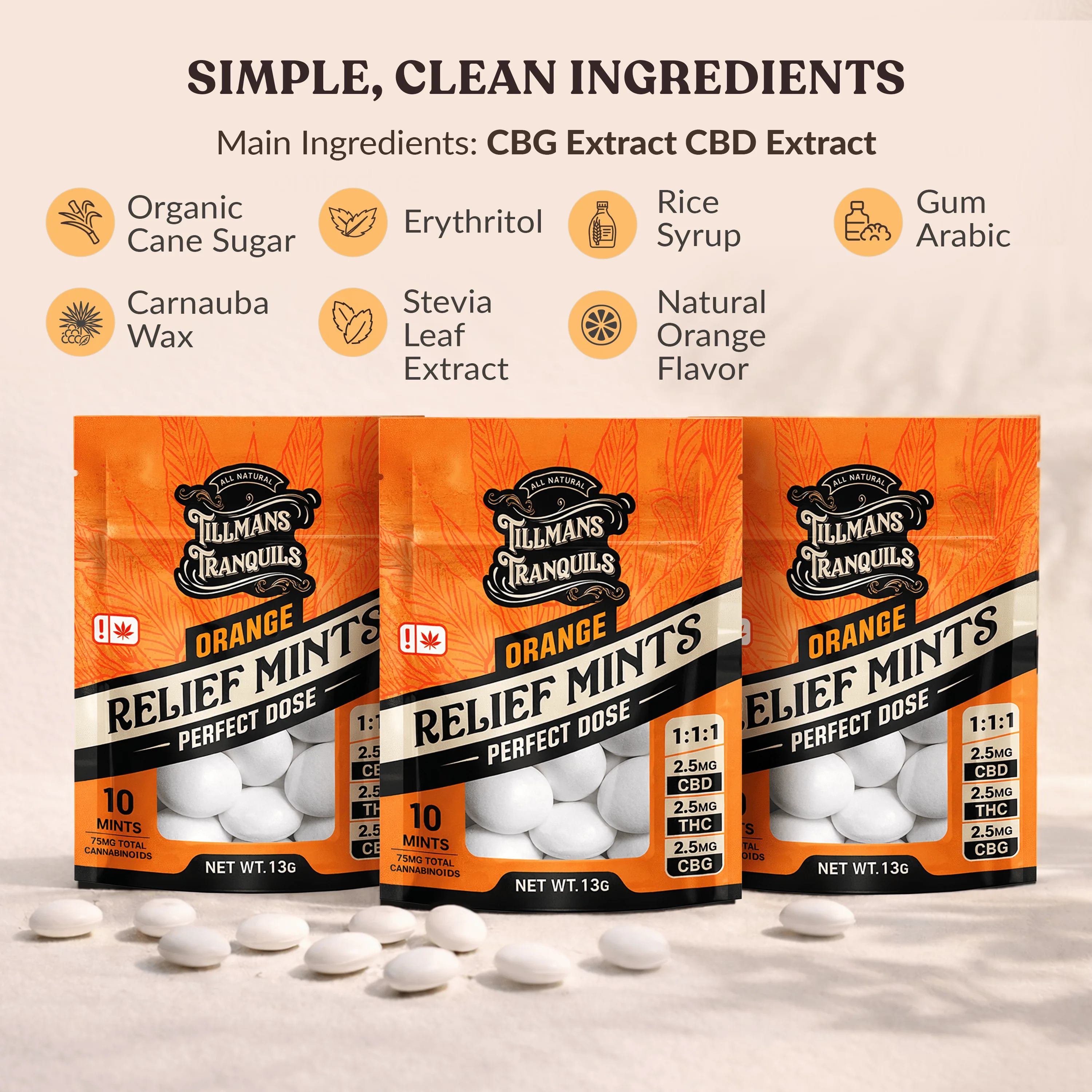 Orange Relief THC Mints - 15mg CBD + 15mg CBG + 2.5mg THC - Image 5